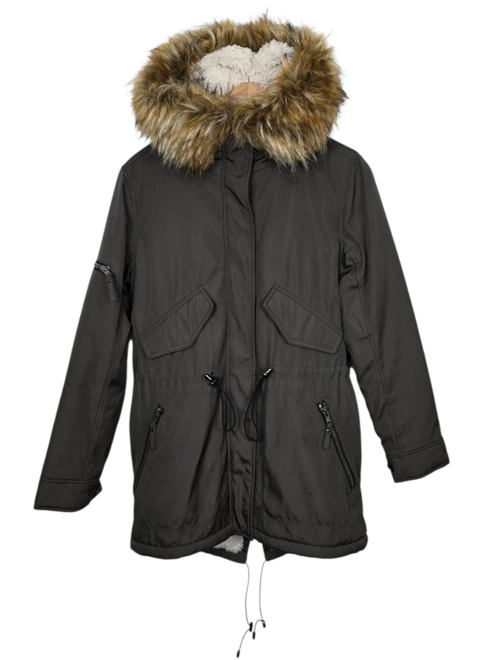 S13 NYC Canyon Sherpa Lined Faux Fur Hood Anorak Parka Olive Green M